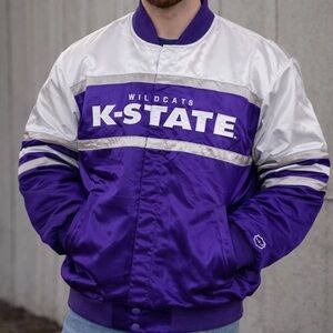 New! Kansas State Wildcats XL Franchise Club Satin Bomber Jacket Purple K-State